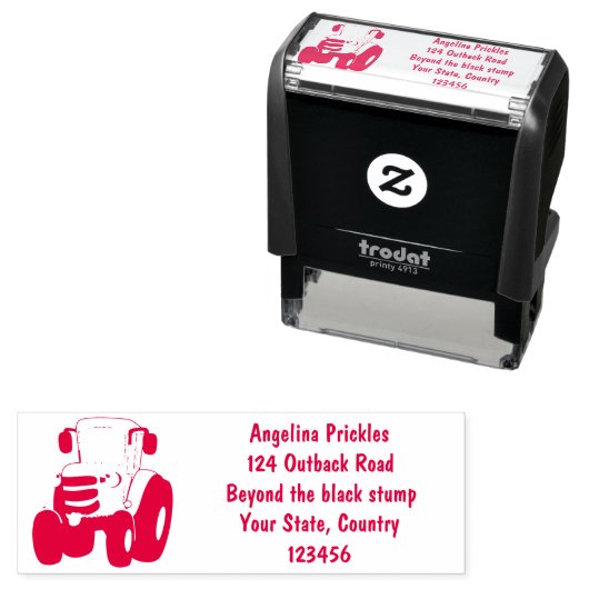 かわいいグリーンハッピーファームトラクター漫画イラストレーション セルフインキングスタンプ (インサイチュ)