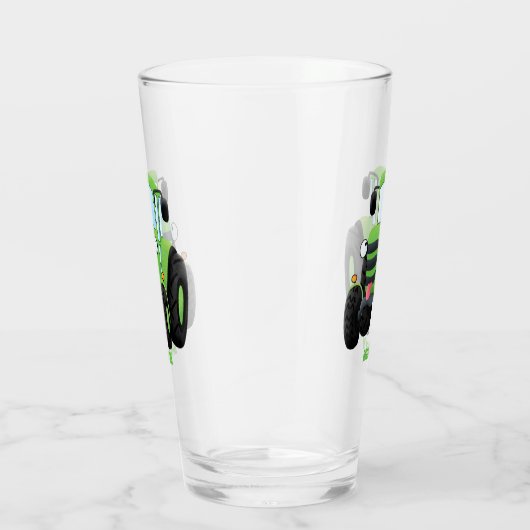 かわいいグリーンハッピーファームトラクター漫画イラストレーション タンブラーグラス (右)