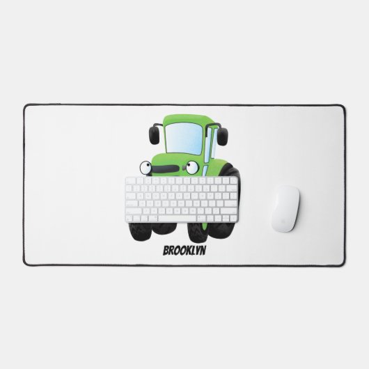 かわいいグリーンハッピーファームトラクター漫画イラストレーション デスクマット (キーボード&マウス)