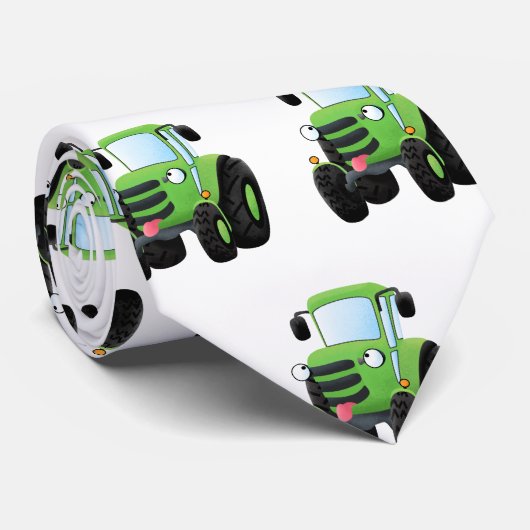 かわいいグリーンハッピーファームトラクター漫画イラストレーション ネクタイ (ロール)