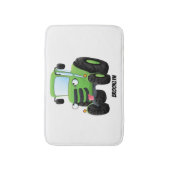 かわいいグリーンハッピーファームトラクター漫画イラストレーション バスマット (正面縦)