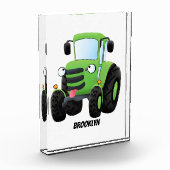 かわいいグリーンハッピーファームトラクター漫画イラストレーション フォトブロック (左)