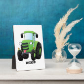 かわいいグリーンハッピーファームトラクター漫画イラストレーション フォトプラーク (側面)