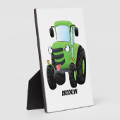 かわいいグリーンハッピーファームトラクター漫画イラストレーション フォトプラーク (側面)