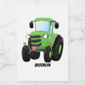 かわいいグリーンハッピーファームトラクター漫画イラストレーション フードラベル (シングルラベル)