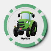 かわいいグリーンハッピーファームトラクター漫画イラストレーション ポーカーチップ (裏面)
