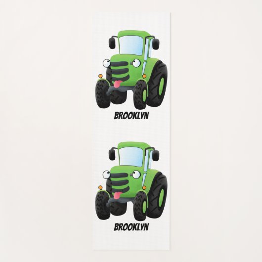 かわいいグリーンハッピーファームトラクター漫画イラストレーション ヨガマット (正面)