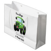 かわいいグリーンハッピーファームトラクター漫画イラストレーション ラージペーパーバッグ (正面アングル)