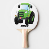 かわいいグリーンハッピーファームトラクター漫画イラストレーション 卓球ラケット (正面)