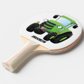 かわいいグリーンハッピーファームトラクター漫画イラストレーション 卓球ラケット (正面アングル)