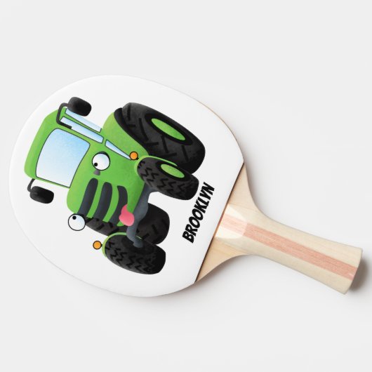 かわいいグリーンハッピーファームトラクター漫画イラストレーション 卓球ラケット (横)