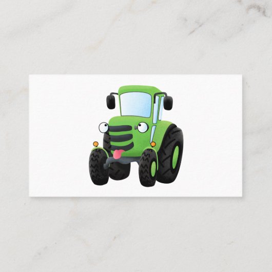 かわいいグリーンハッピーファームトラクター漫画イラストレーション 名刺 (裏面)