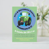 かわいいグリーンハッピーファームトラクター漫画イラストレーション 招待状 (スタンド正面)