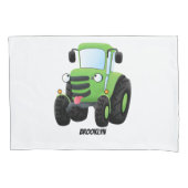 かわいいグリーンハッピーファームトラクター漫画イラストレーション 枕カバー (正面)