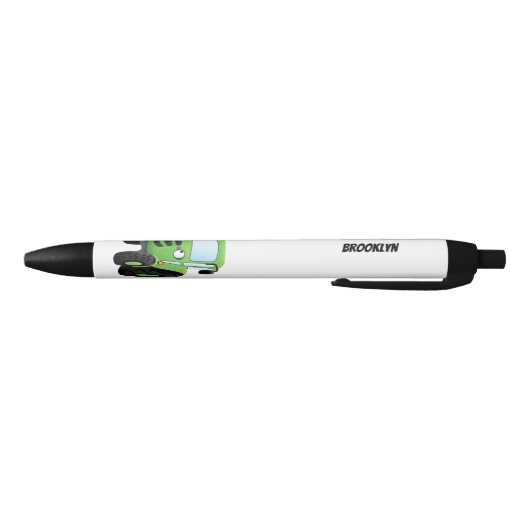 かわいいグリーンハッピーファームトラクター漫画イラストレーション 黒ボールペン (ボトム)