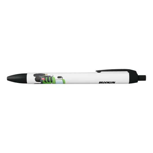 かわいいグリーンハッピーファームトラクター漫画イラストレーション 黒ボールペン (トップ)