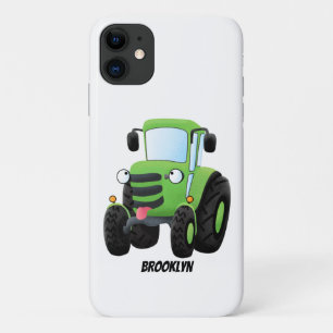 かわいいグリーンハッピーファームトラクター漫画イラストレーション iPhone 11 ケース
