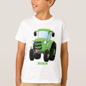 かわいいグリーンハッピーファームトラクター漫画イラストレーション Tシャツ (正面)