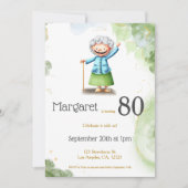 かわいいグリーンハッピー祖母ユニーク誕生日Invite 招待状 (正面)