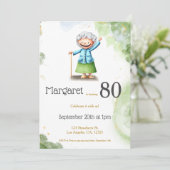 かわいいグリーンハッピー祖母ユニーク誕生日Invite 招待状 (スタンド正面)