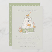 かわいいグリーンハートベアリー待機ベビー発表 サンキューカード (正面/裏面)