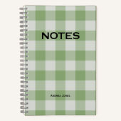 かわいいグリーンバッファローチェックモノグラム名 ノートブック (正面)