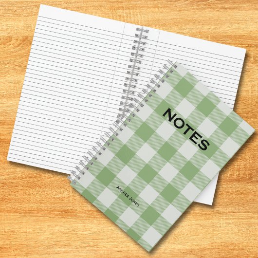 かわいいグリーンバッファローチェックモノグラム名 ノートブック