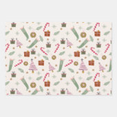 かわいいグリーンパステルウォーターカラークリスマスパターン ラッピングペーパーシート (正面)
