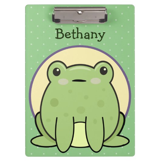 かわいいグリーンパーソナライズされたカエル クリップボード (正面)
