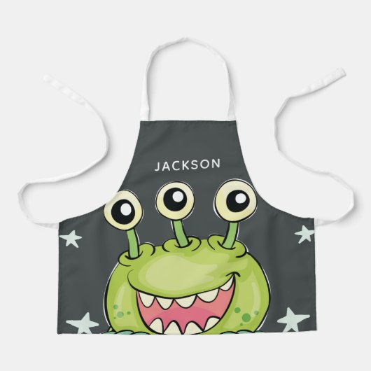 かわいいグリーンパーソナライズされたモンスター エプロン (正面)