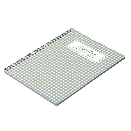 かわいいグリーンパーソナライズされた格子戸レシピ本 ノートブック (左側)