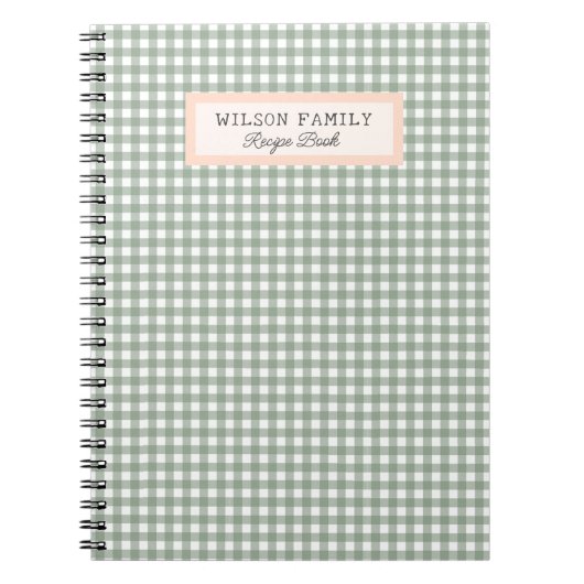 かわいいグリーンパーソナライズされた格子戸レシピ本 ノートブック (正面)