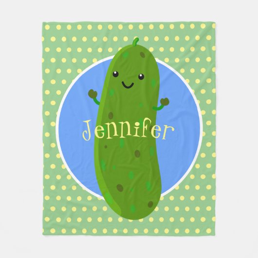 かわいいグリーンピックキュウリの漫画イラストレーション フリースブランケット (正面)