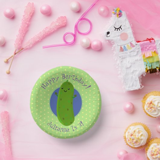 かわいいグリーンピックキュウリの漫画イラストレーション ペーパーボウル (パーティー)