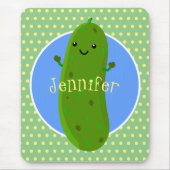 かわいいグリーンピックキュウリの漫画イラストレーション マウスパッド (正面)