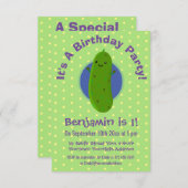 かわいいグリーンピックキュウリの漫画イラストレーション 招待状 (正面/裏面)