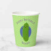 かわいいグリーンピックキュウリの漫画イラストレーション 紙コップ (裏面)