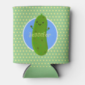 かわいいグリーンピックキュウリの漫画イラストレーション 缶クーラー (正面)