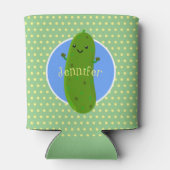 かわいいグリーンピックキュウリの漫画イラストレーション 缶クーラー (裏面)