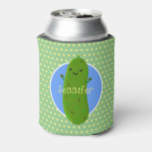 かわいいグリーンピックキュウリの漫画イラストレーション 缶クーラー (缶裏面)