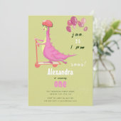 かわいいグリーンピンクダノスクーターガール誕生日 招待状 (スタンド正面)