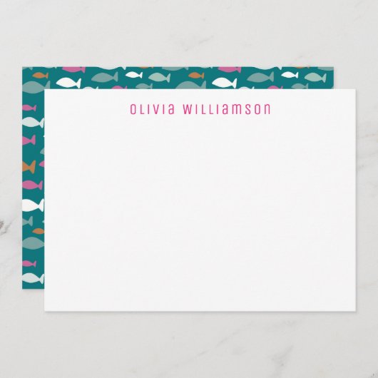 かわいいグリーンフィッシュショール水中ノテカード ノートカード (正面/裏面)