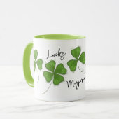 かわいいグリーンフォイルリーフクローバーパーソナライズされた マグカップ (正面左)