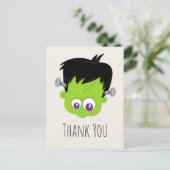かわいいグリーンフランケンシュタインモンスター顔ありがとう ポストカード (スタンド正面)
