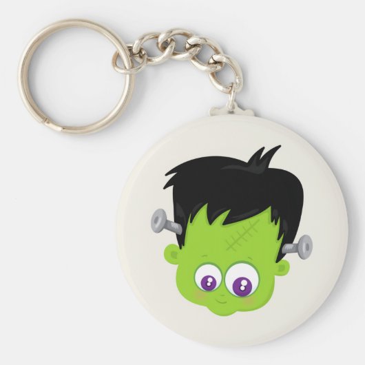 かわいいグリーンフランケンシュタインモンスター顔ハロウィーン キーホルダー (正面)