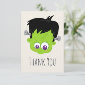 かわいいグリーンフランケンシュタインモンスター顔ハロウィーン サンキューカード (スタンド正面)