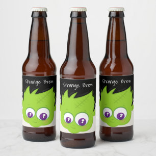 かわいいグリーンフランケンシュタインモンスター顔ハロウィーン ビールラベル