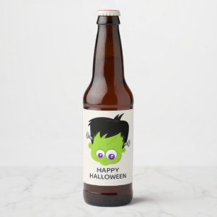 かわいいグリーンフランケンシュタインモンスター顔ハロウィーン ビールラベル
