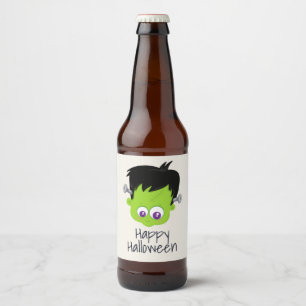 かわいいグリーンフランケンシュタインモンスター顔ハロウィーン ビールラベル
