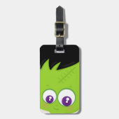 かわいいグリーンフランケンシュタインモンスター顔ハロウィーン ラゲッジタグ (正面縦)
